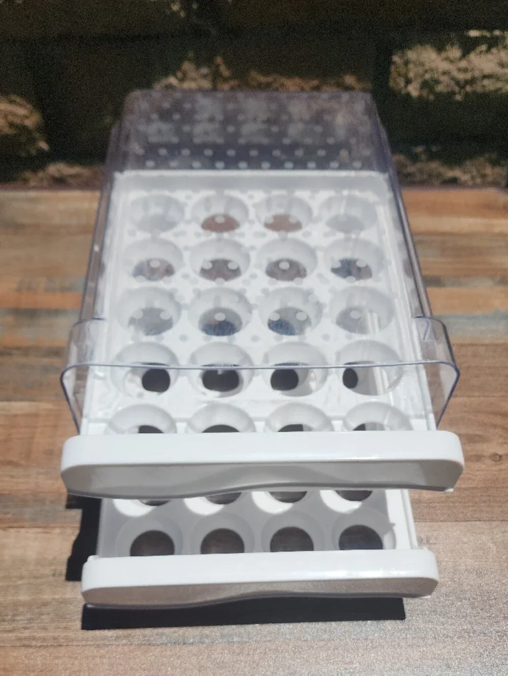 Clear and White Stackable Egg Tray Organizer